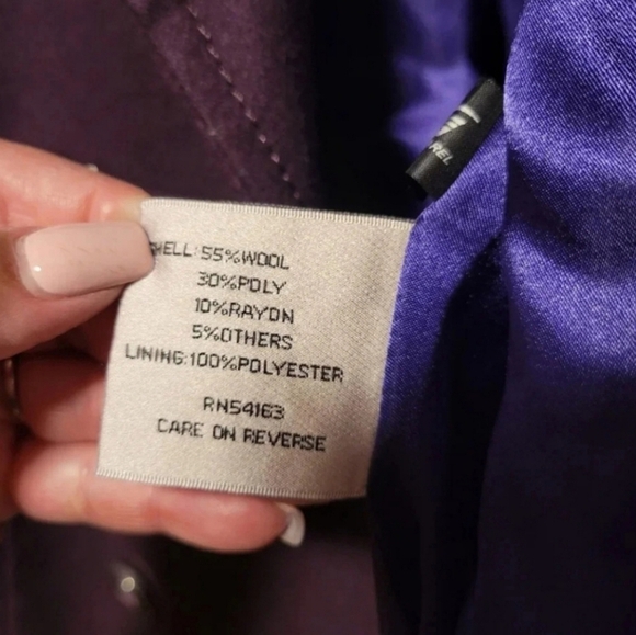 Kenneth Cole New York Deep Purple Wool Blend Coat with Satin Lining Size 6 - Picture 7 of 7